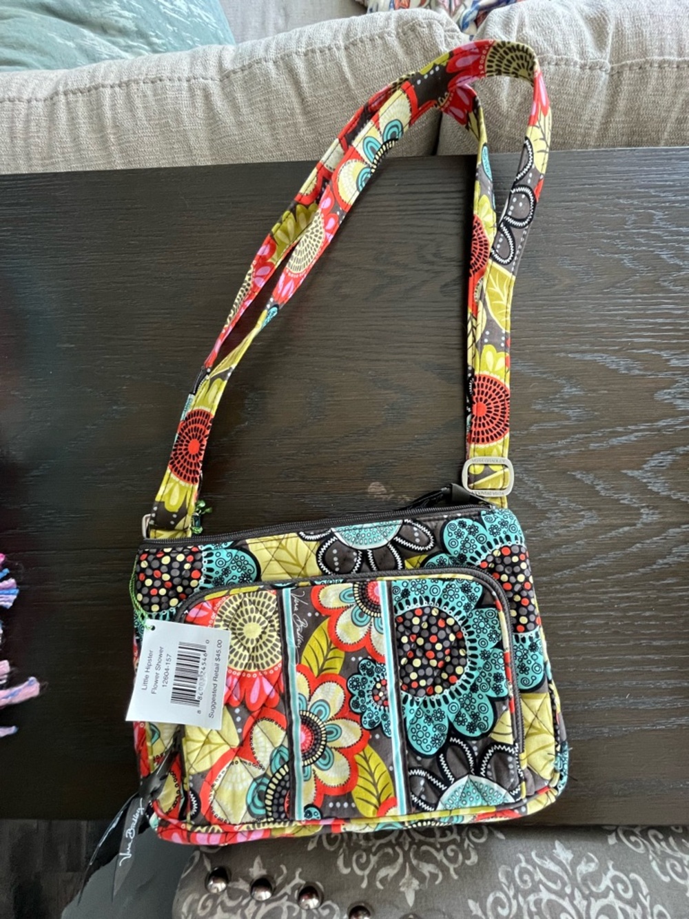 Vera Bradley Floral Quilted Crossbody in Red, Turquoise, Yellow, Black